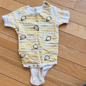 Yellow Striped Baby Bodysuit with Playful Bird Motif